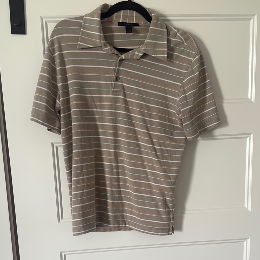 Express Beige Striped Polo Shirt